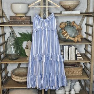Cinq à Sept Addy Striped Midi Dress | Size 4 | NWOT | Lace-Up Back Ruffle Tiered